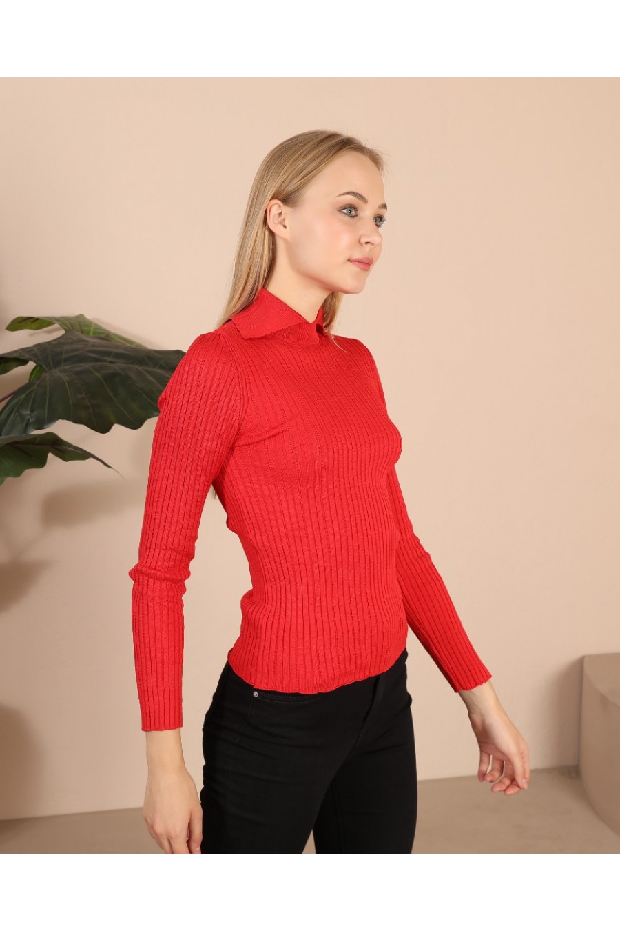 Kadın Yaka Detaylı Triko Kazak