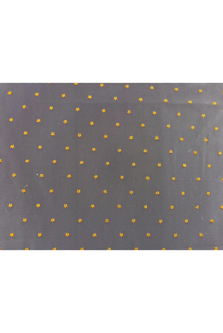 Tül Üzeri Flok Baskılı Dantel, Somon Zemin, Sarı Yıldız