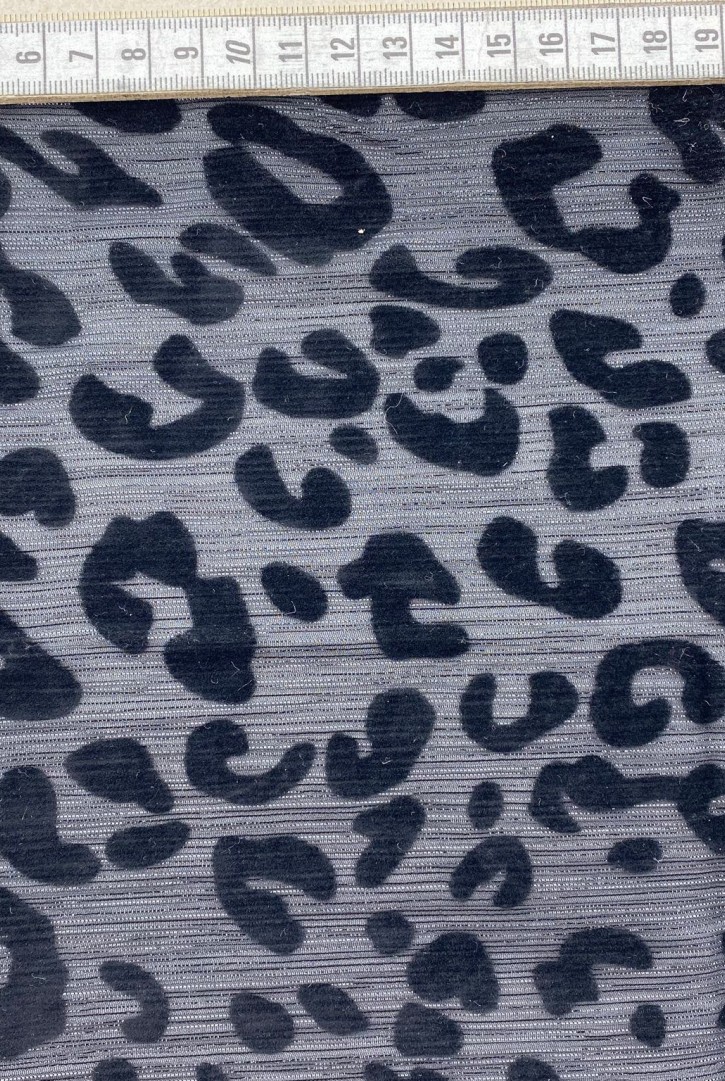 Siyah Simli Kadife Baskılı Tül Kumaş - 150 cm