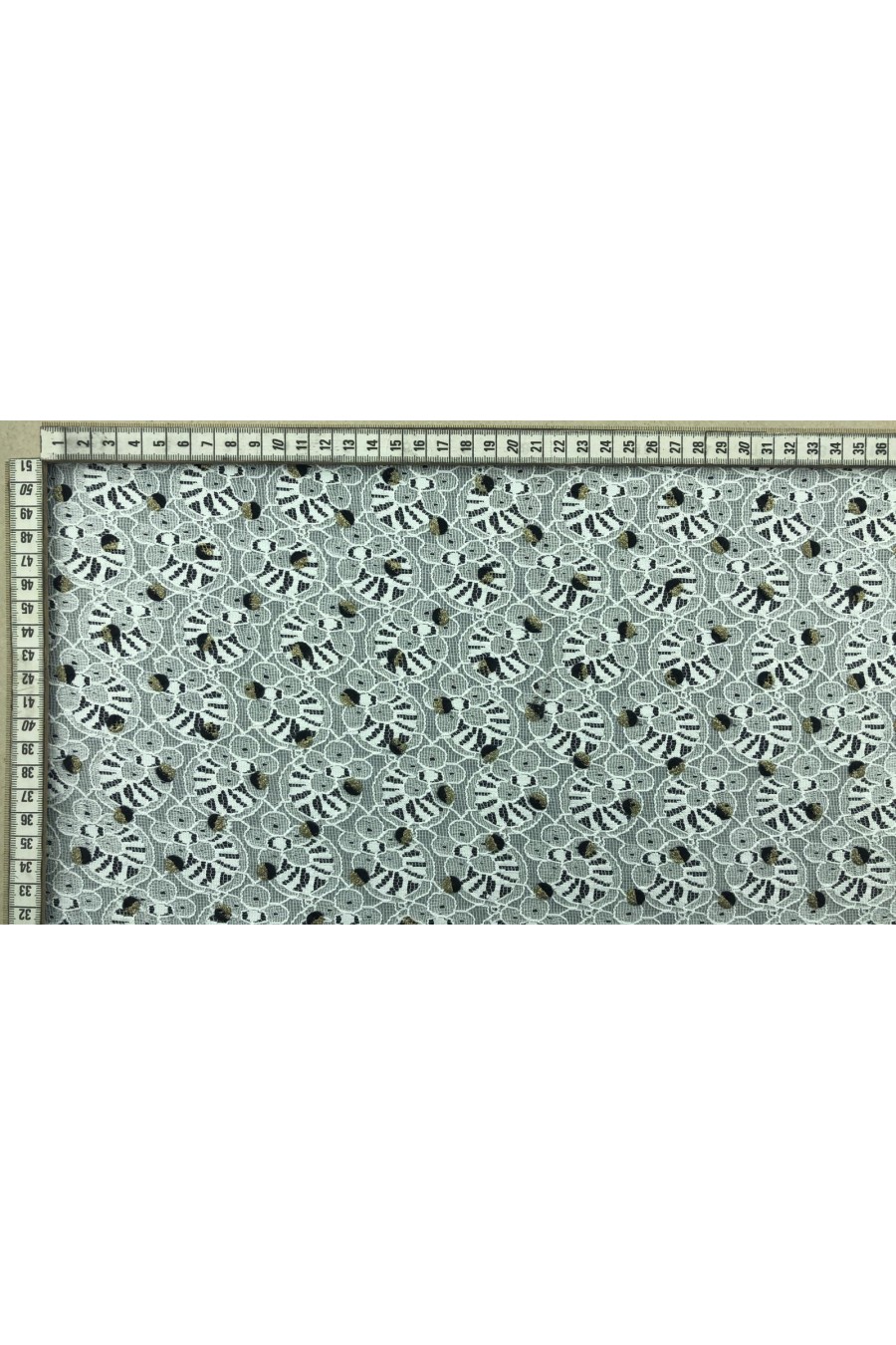 Yeşil Siyah Dijital Baskılı Dantel - Beyaz Zemin (4574)