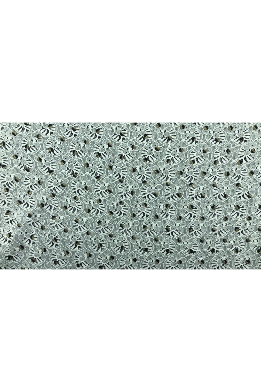 Yeşil Siyah Dijital Baskılı Dantel - Beyaz Zemin (4574)