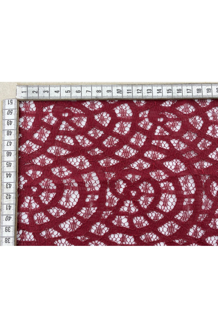 Bordo Kordlu Polyester Dantel Kumaş, 150 cm