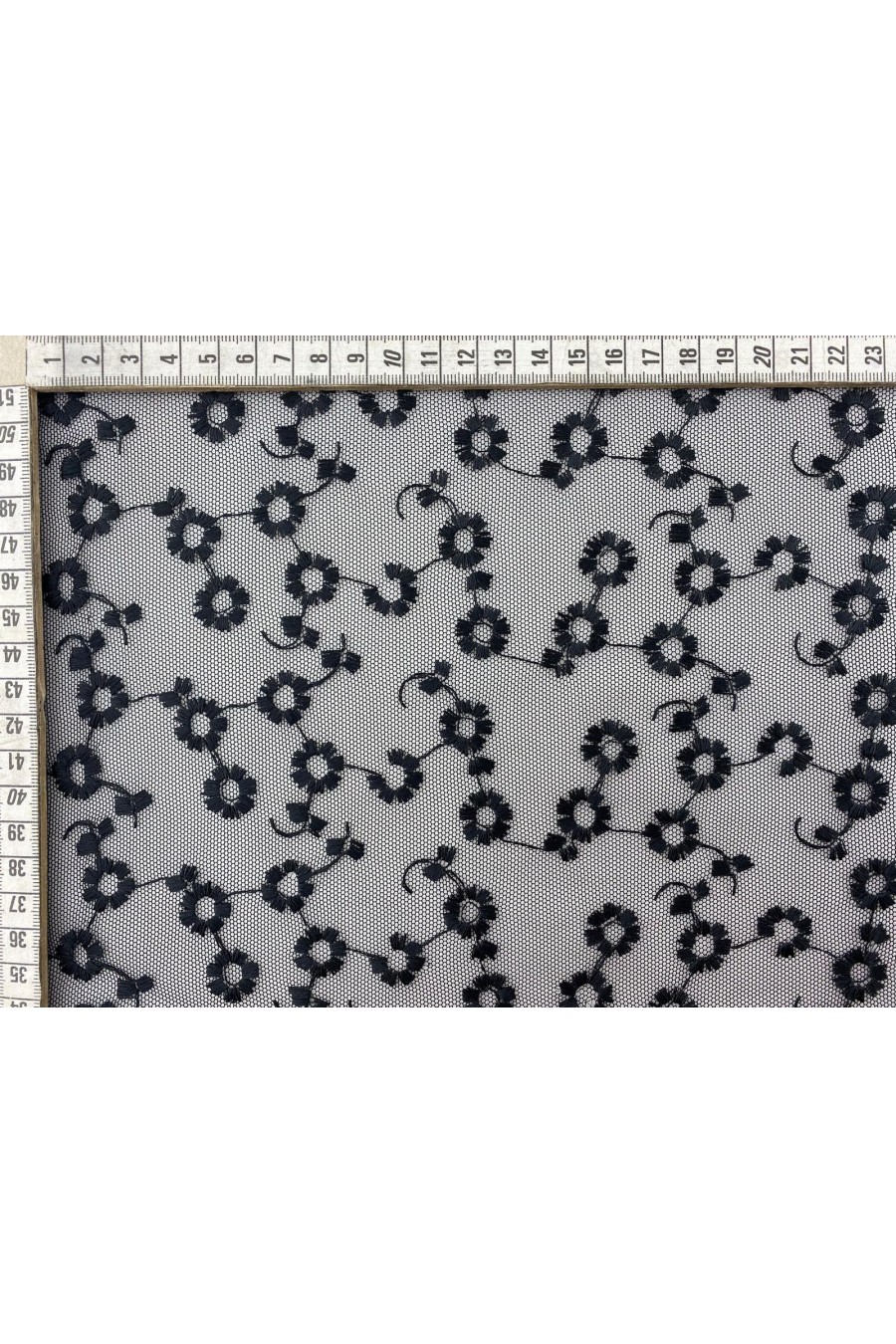 Siyah Tül Üzeri Pamuk Polyester Brode - Yerli Üretim (3129)