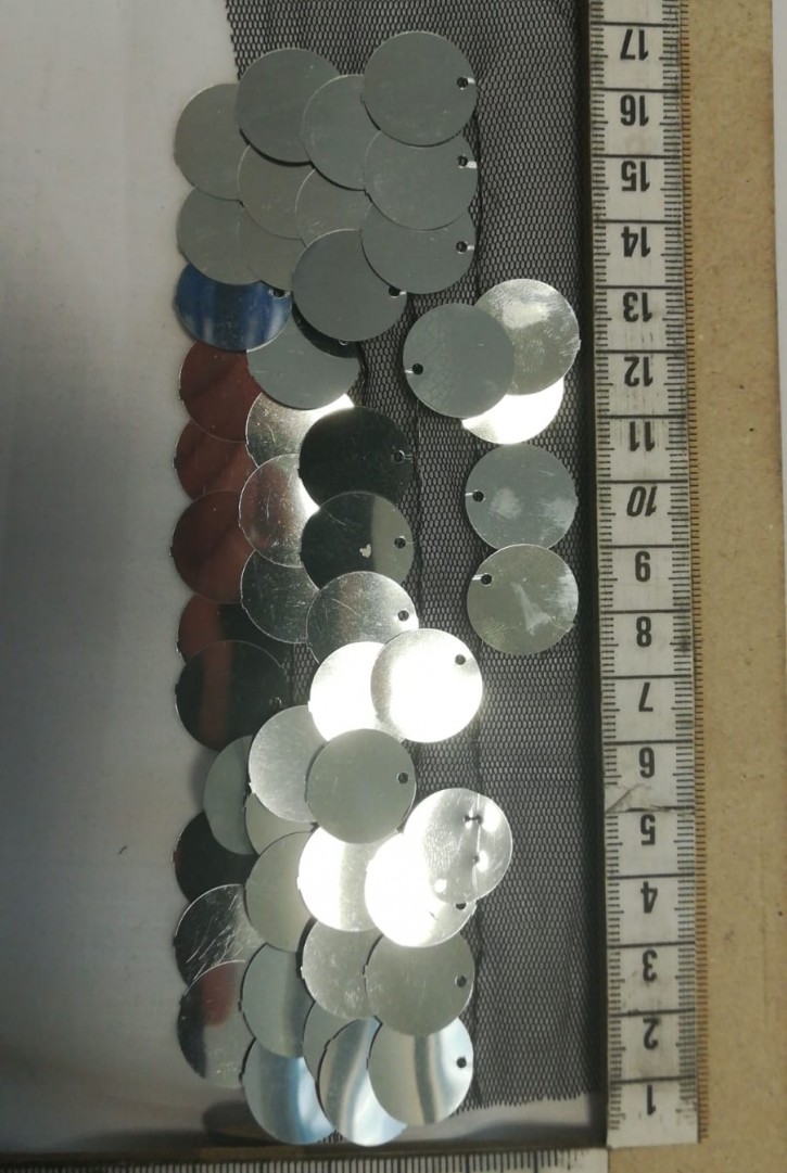 Siyah Tül Üzeri Gümüş Pullu Bant, 4.5 cm