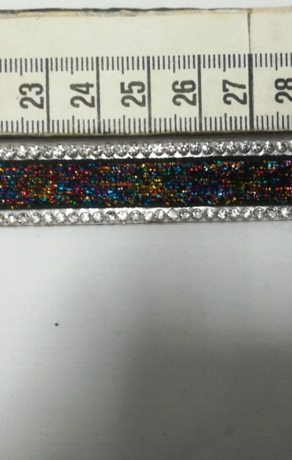 Şerit Yerli Bant Taşlı Kadife Simli Multicolor 1.5 CM