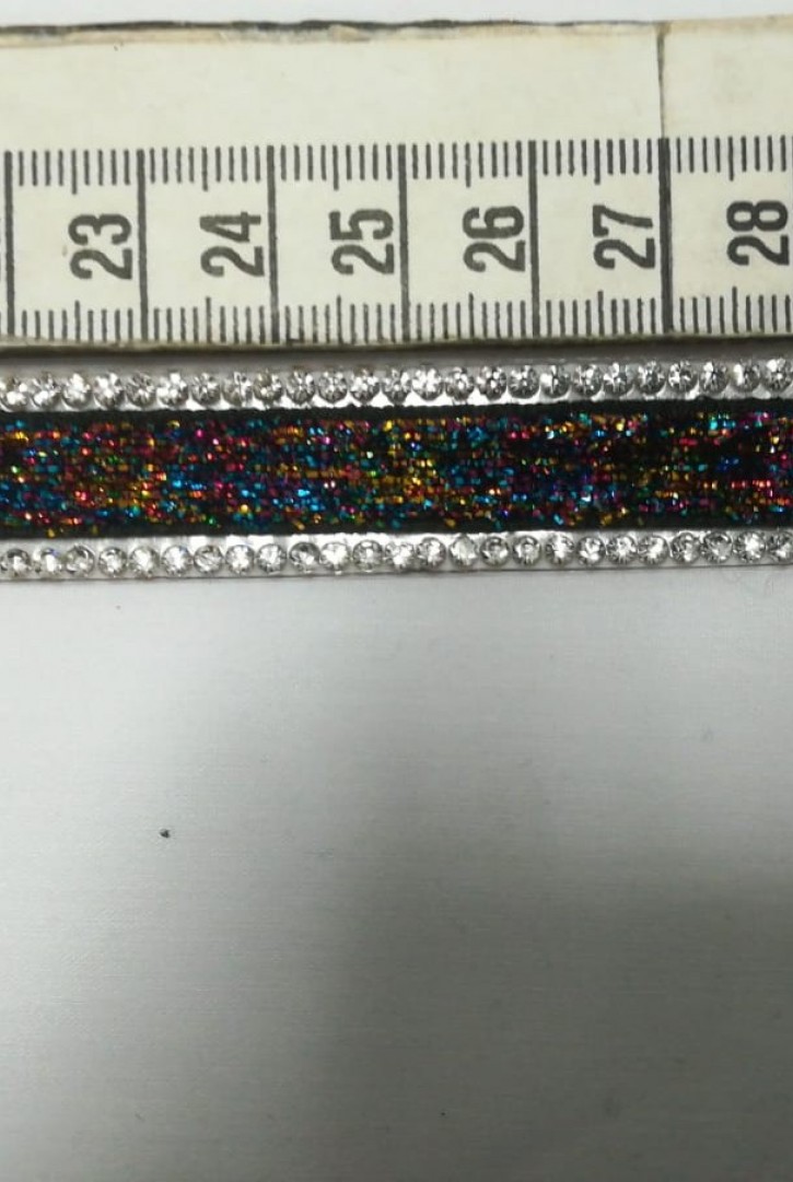 Şerit Yerli Bant Taşlı Kadife Simli Multicolor 1.5 CM