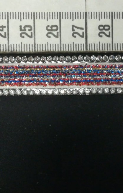 Saks-Kırmızı Simli Taşlı Kadife Bant, 1.5 cm