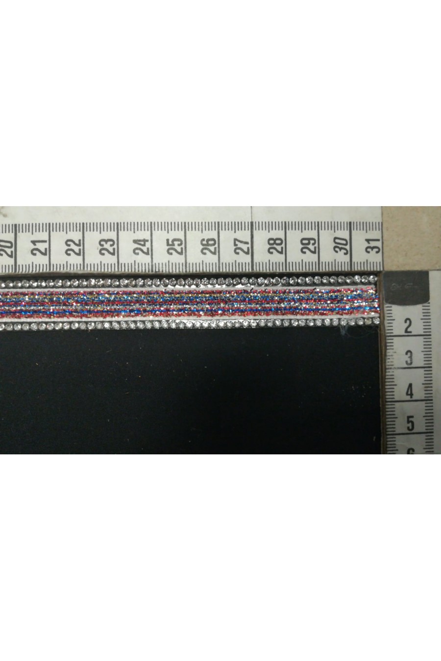 Saks-Kırmızı Simli Taşlı Kadife Bant, 1.5 cm