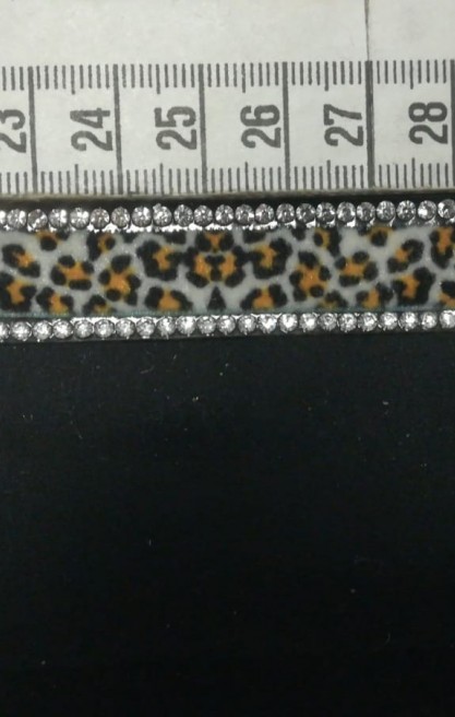 Leopar Desenli Kadife Taşlı Bant, 1.5 cm