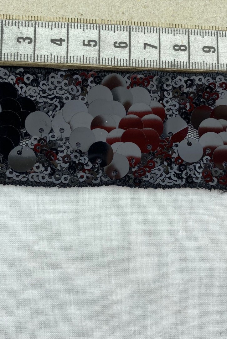 Siyah Tül Üzeri Siyah Pullu Bant, 3.5 cm