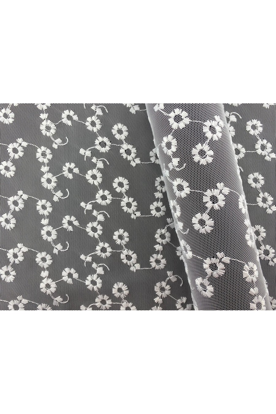 3129-METRE Beyaz Pamuk Polyester Tül Üzeri Brode