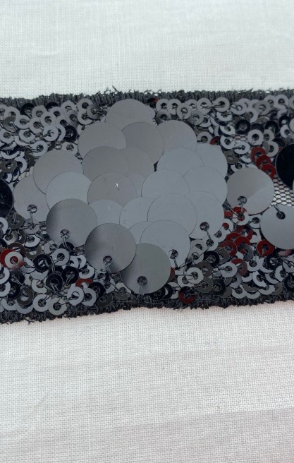 Siyah Tül Üzeri Siyah Pullu Bant, 3.5 cm