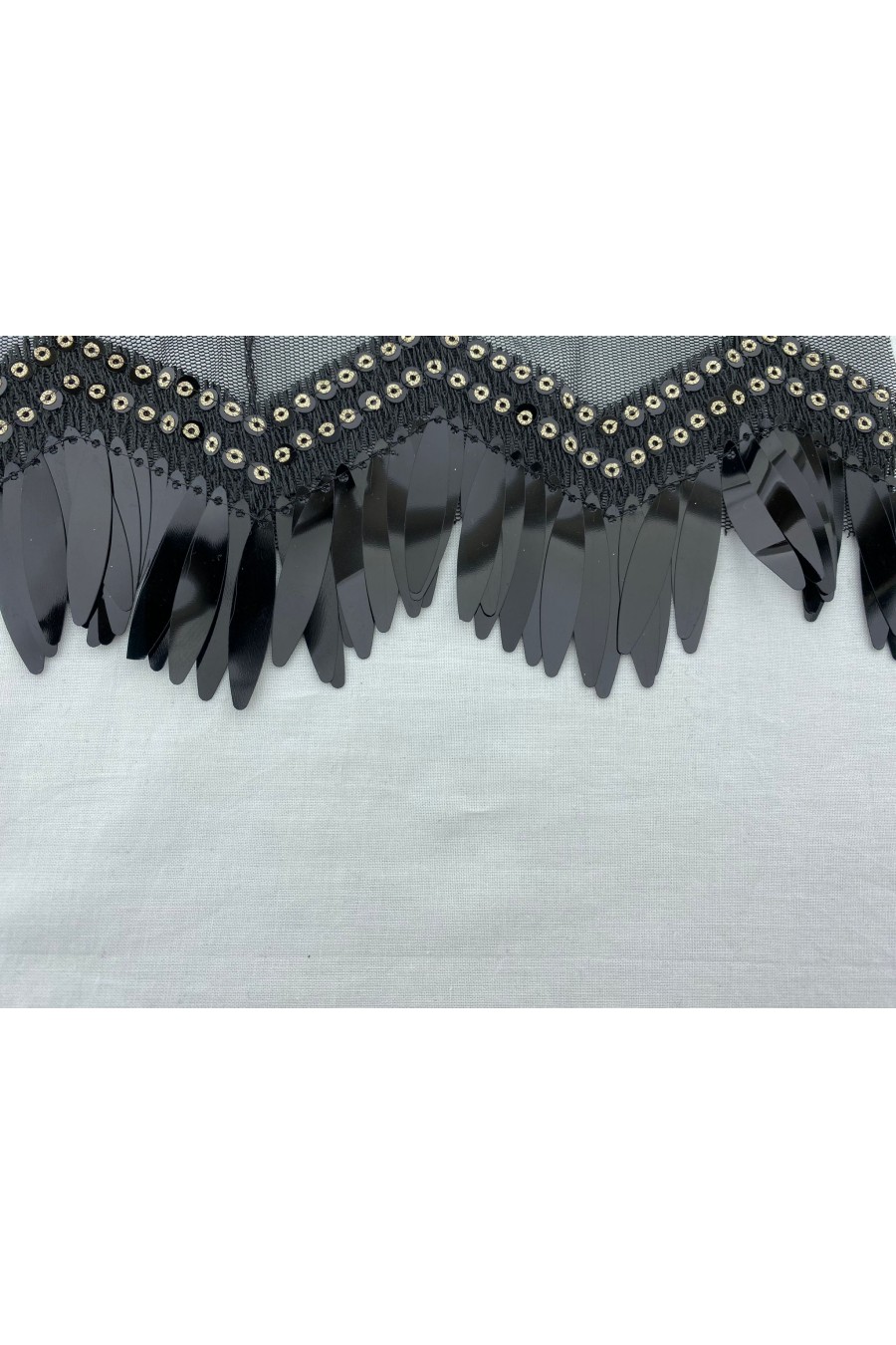 9142-METRE Siyah Pullu Tül Üzeri Bant, 6 cm