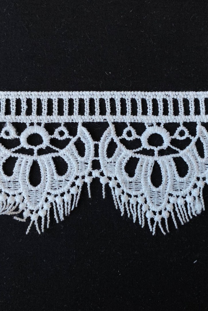 Ham Saçaklı Mat Polyester Güpür Brode Bant – 6 cm