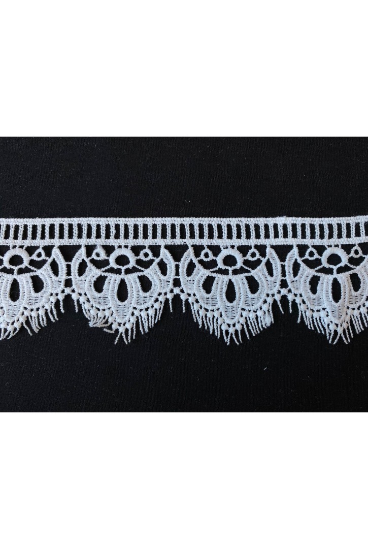 Ham Saçaklı Mat Polyester Güpür Brode Bant – 6 cm