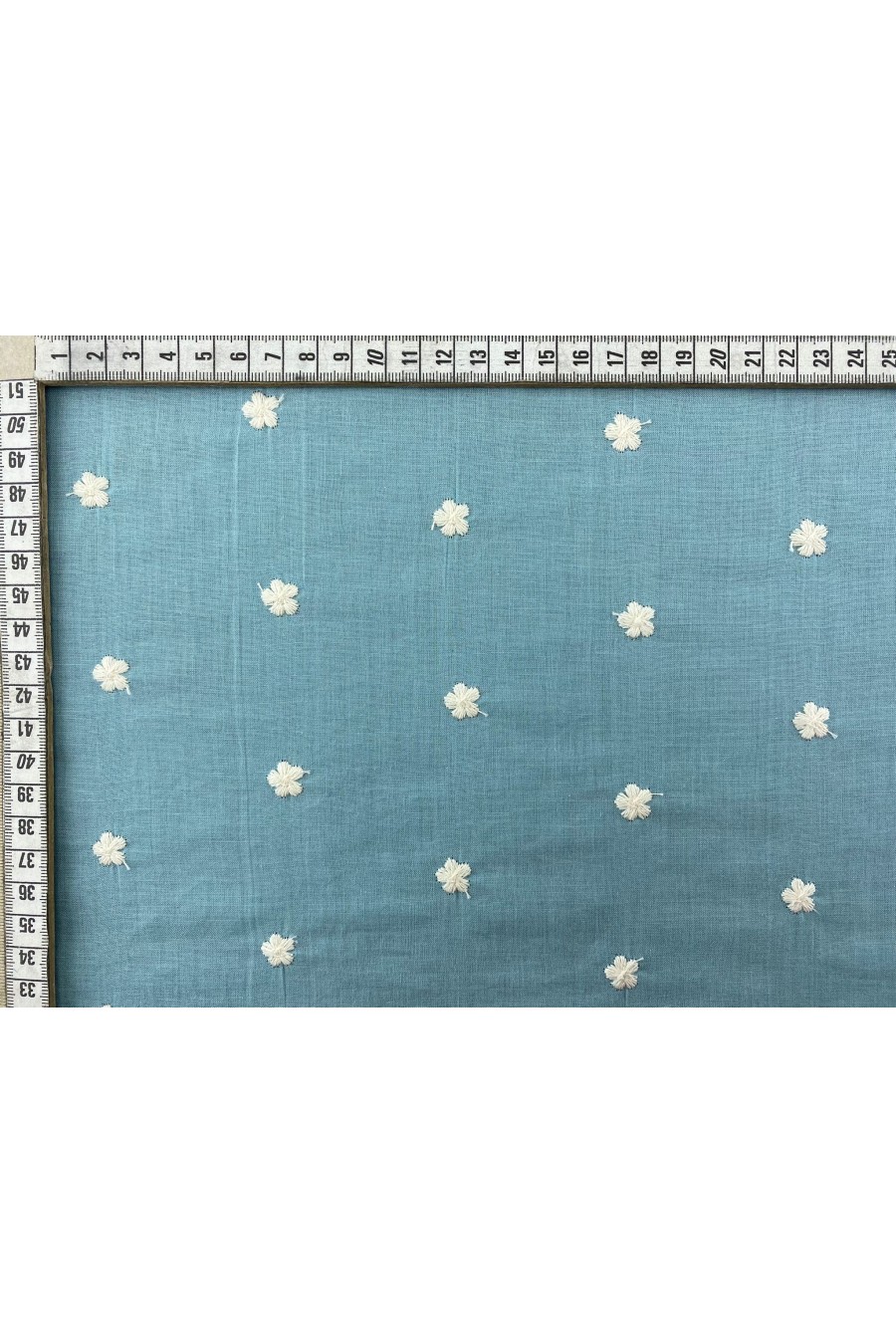 Mint Çiçek Puantiyeli Vual Brode Kumaş - Pamuk Polyester (10143)