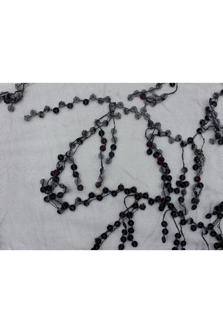 9164 TÜL/İTHAL/LEZ/LİKRALI/SİYAH ZEMİN/SİYAH PULLU/130 CM