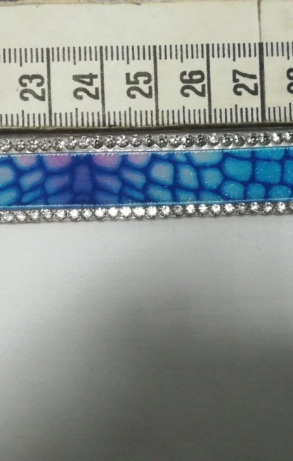 Mavi Yılan Desenli Taşlı Kadife Bant, 1.5 cm