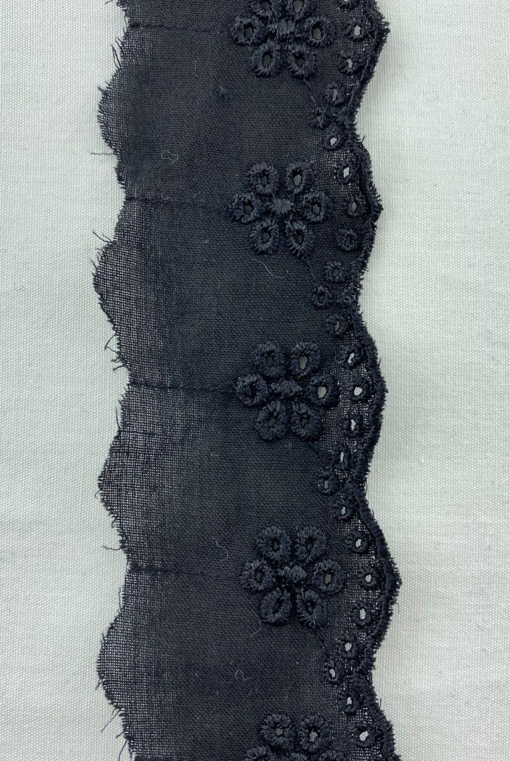 Siyah Bohrerli Mat Polyester Vual Brode Bant, Yerli, 3,5 cm