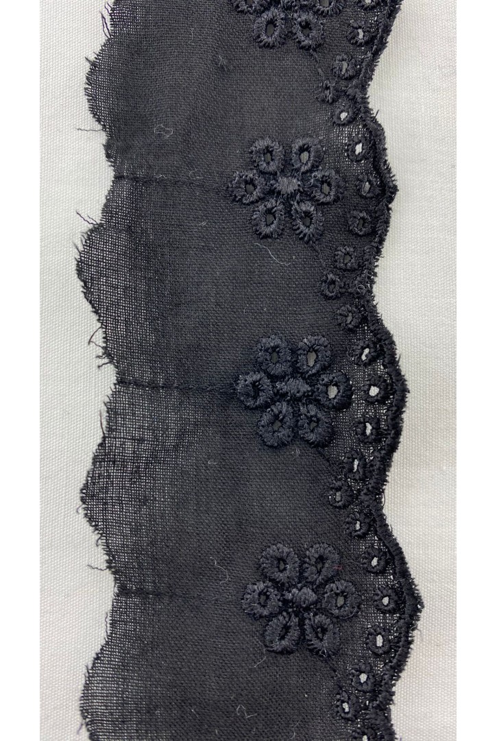 Siyah Bohrerli Mat Polyester Vual Brode Bant, Yerli, 3,5 cm