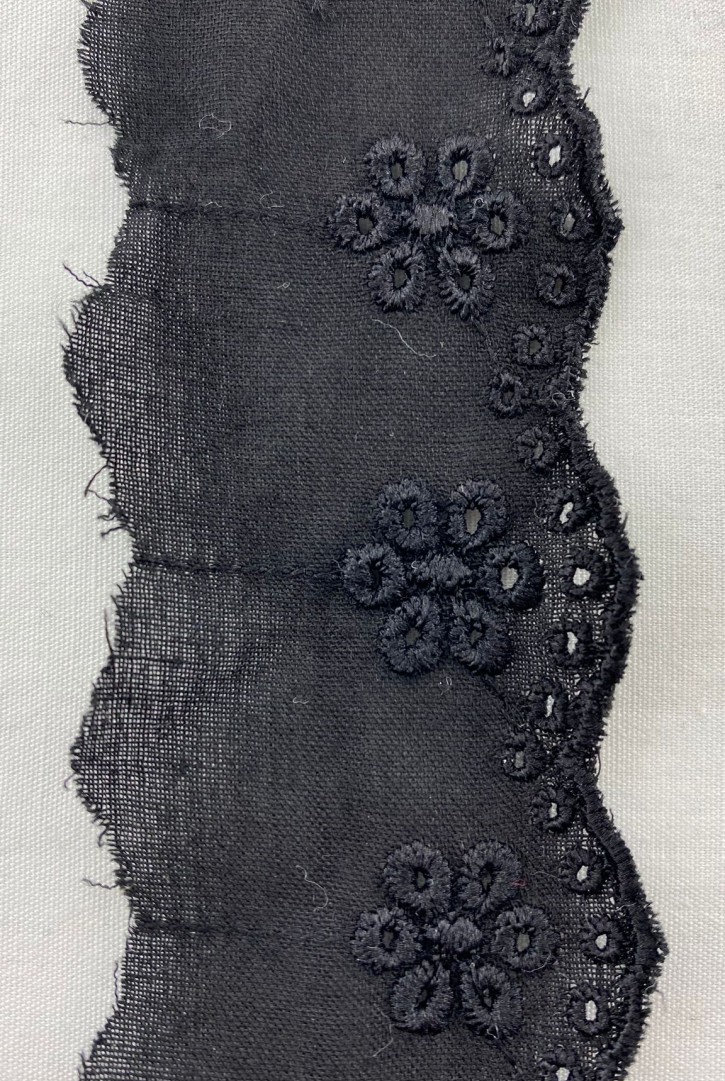 Siyah Bohrerli Mat Polyester Vual Brode Bant, Yerli, 3,5 cm