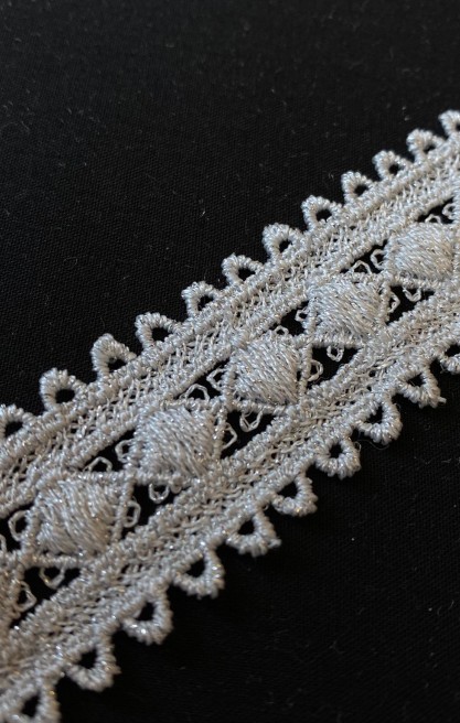 Gümüş Lurex Güpür Brode Bant, 3 cm, Yerli