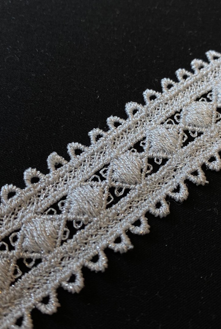 Gümüş Lurex Güpür Brode Bant, 3 cm, Yerli