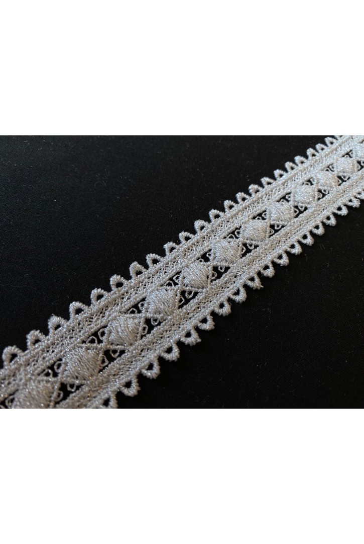 Gümüş Lurex Güpür Brode Bant, 3 cm, Yerli