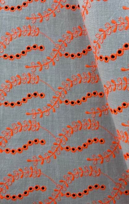 Ham Kumaş Üzerine Neon Turuncu İpli Vual Yerli Brode