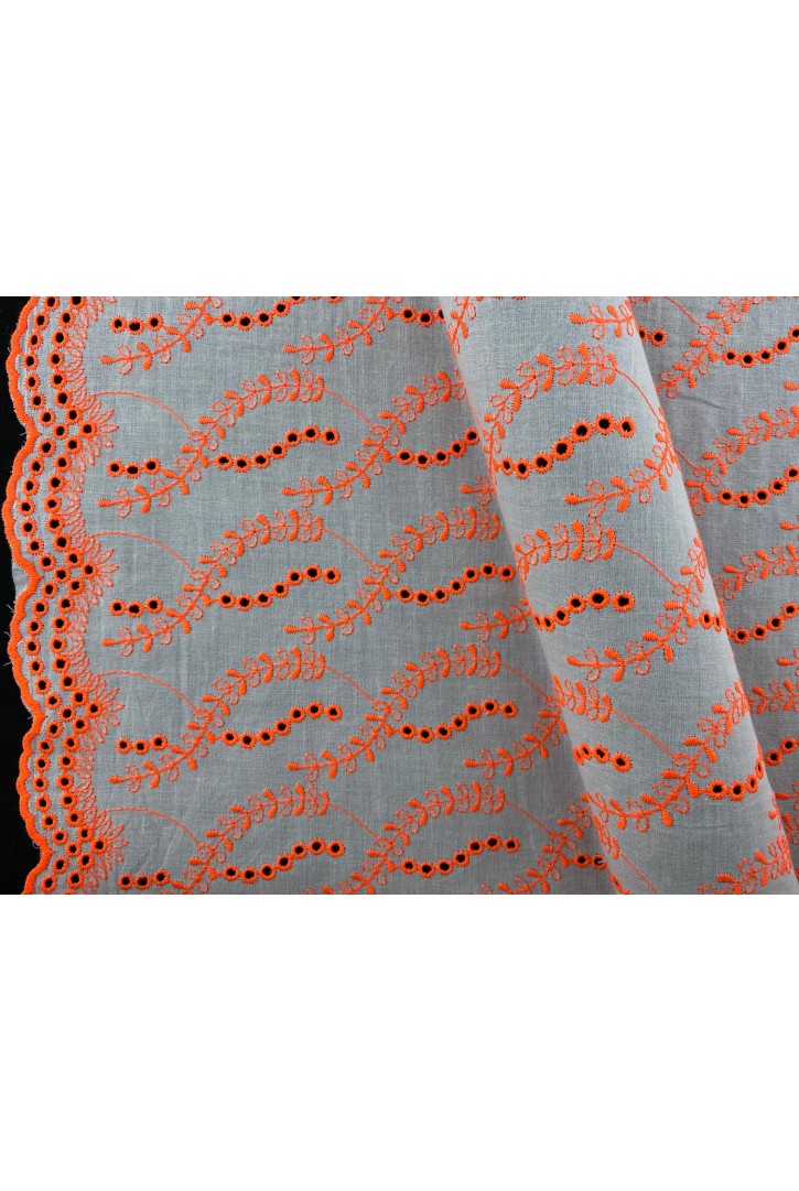 Ham Kumaş Üzerine Neon Turuncu İpli Vual Yerli Brode