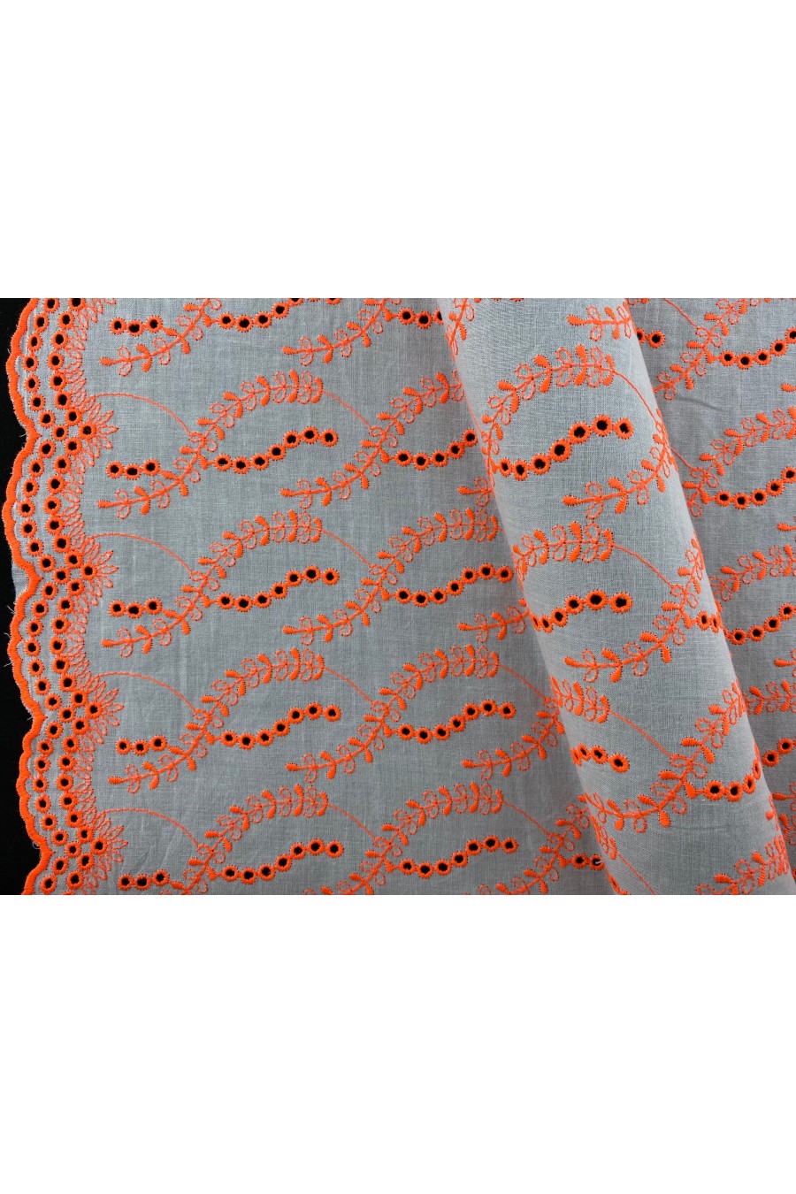 Ham Kumaş Üzerine Neon Turuncu İpli Vual Yerli Brode