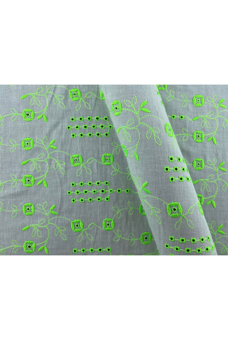 Neon Yeşil Kumaş Kasar Yerli Vual Brode, Pamuk