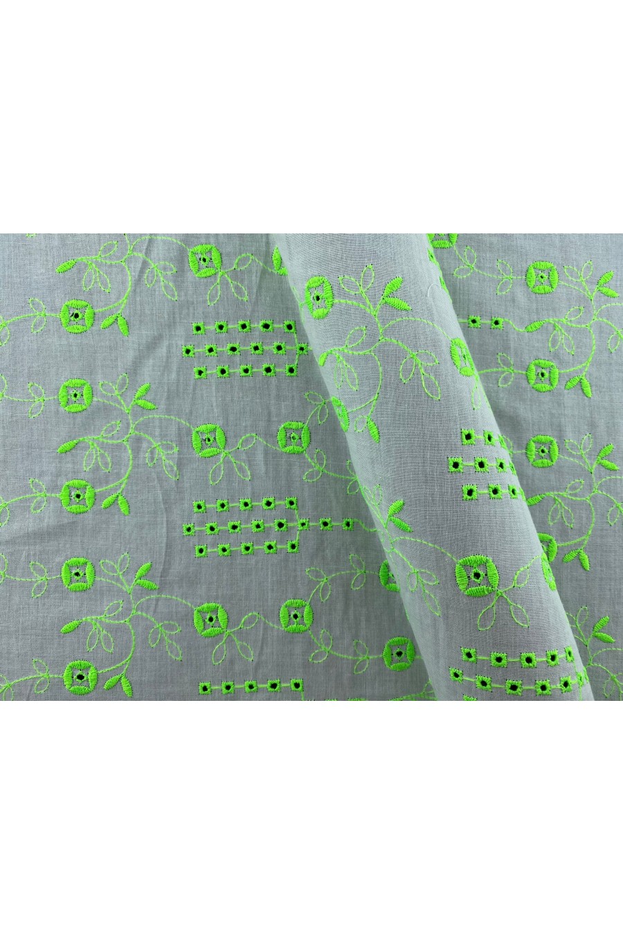 Neon Yeşil Kumaş Kasar Yerli Vual Brode, Pamuk