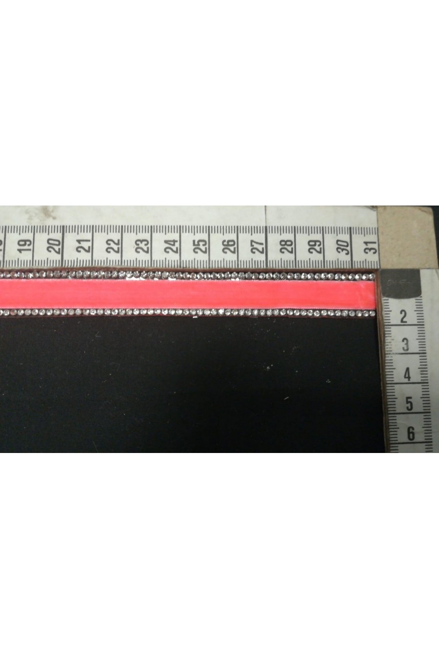 9199-METRE Neon Turuncu Kadife Taşlı Bant, 1.5 cm