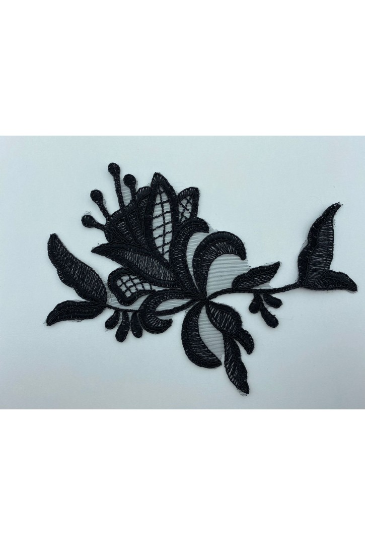 Siyah Düz Aplik Polyester Brode Kumaş