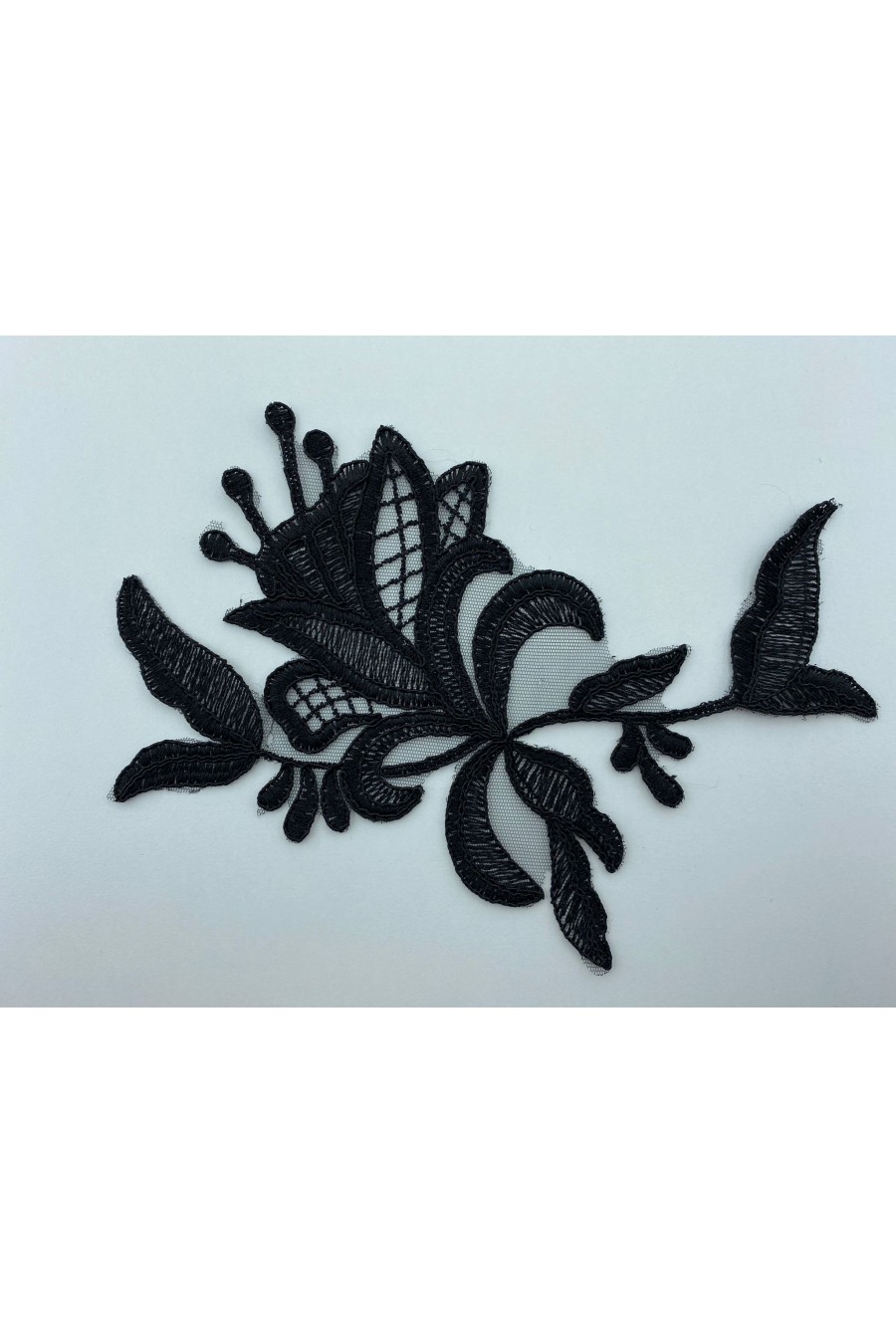 Siyah Düz Aplik Polyester Brode Kumaş