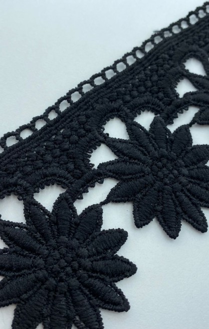 7 cm Siyah Mat Güpür Brode Bant, İthal