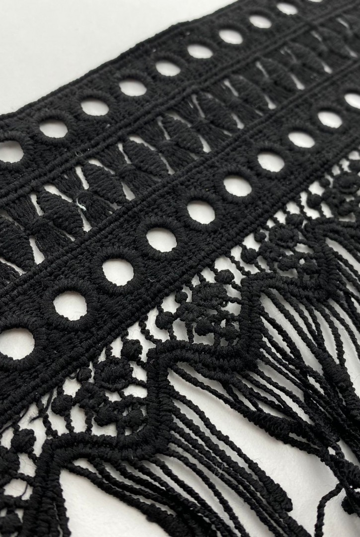 13,5 cm Siyah Mat Polyester İthal Güpür Bant