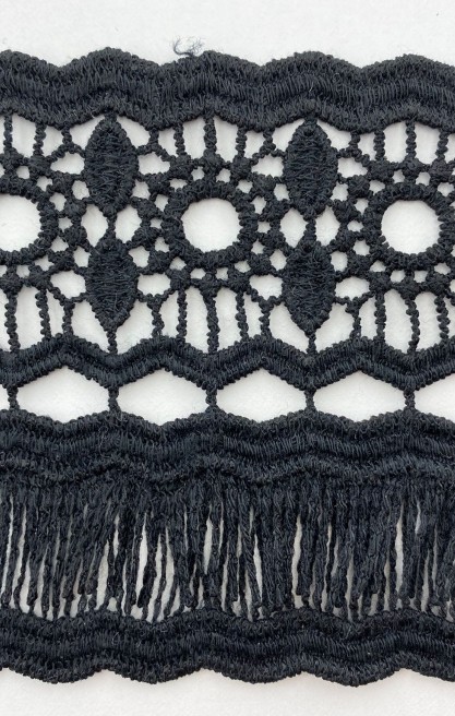 Siyah Mat Polyester Güpür Brode Bant, 8.5 cm