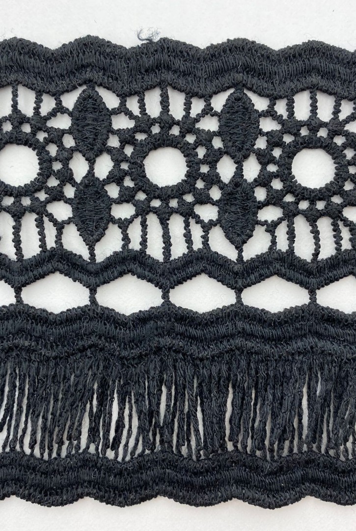 Siyah Mat Polyester Güpür Brode Bant, 8.5 cm