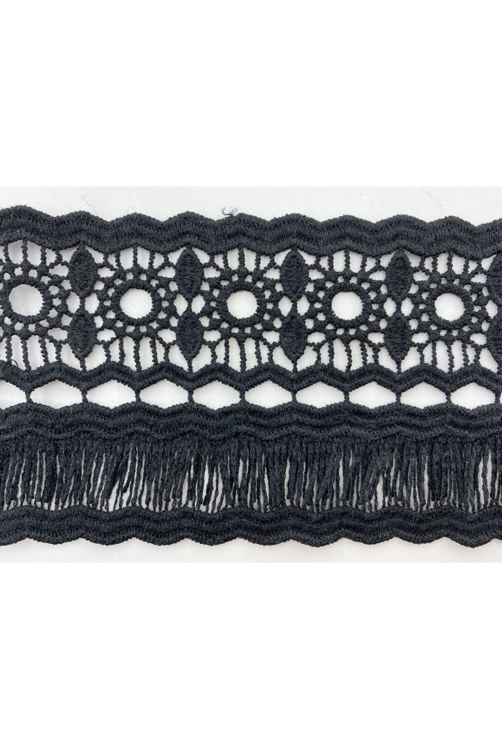 Siyah Mat Polyester Güpür Brode Bant, 8.5 cm