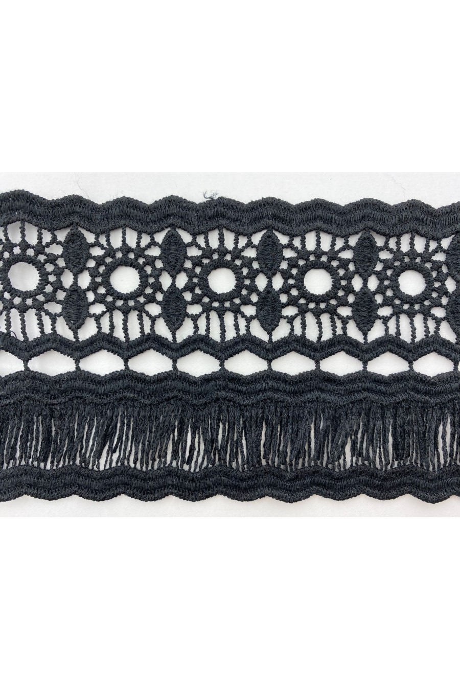 Siyah Mat Polyester Güpür Brode Bant, 8.5 cm