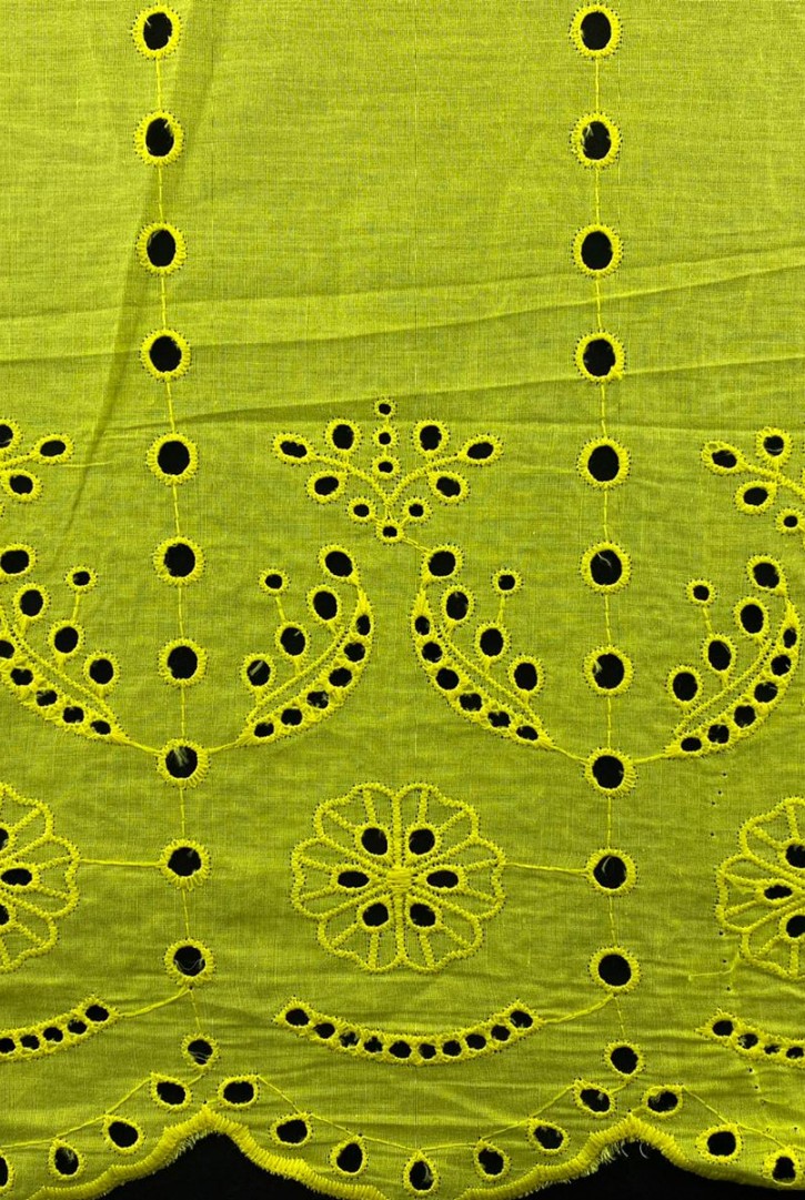 Sarı Pamuk Polyester Vual Brode Kumaş - 130 cm