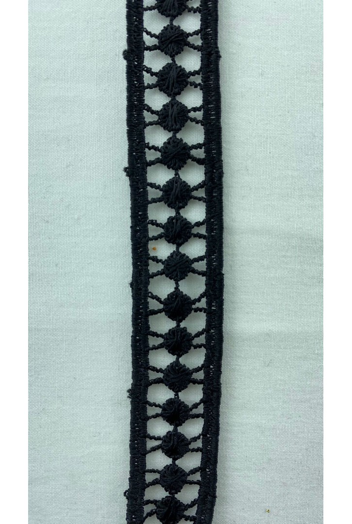 Siyah Mat Polyester Güpür Brode Bant