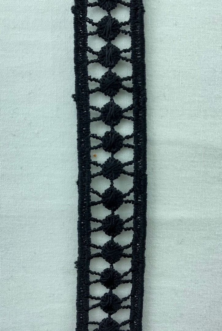 Siyah Mat Polyester Güpür Brode Bant