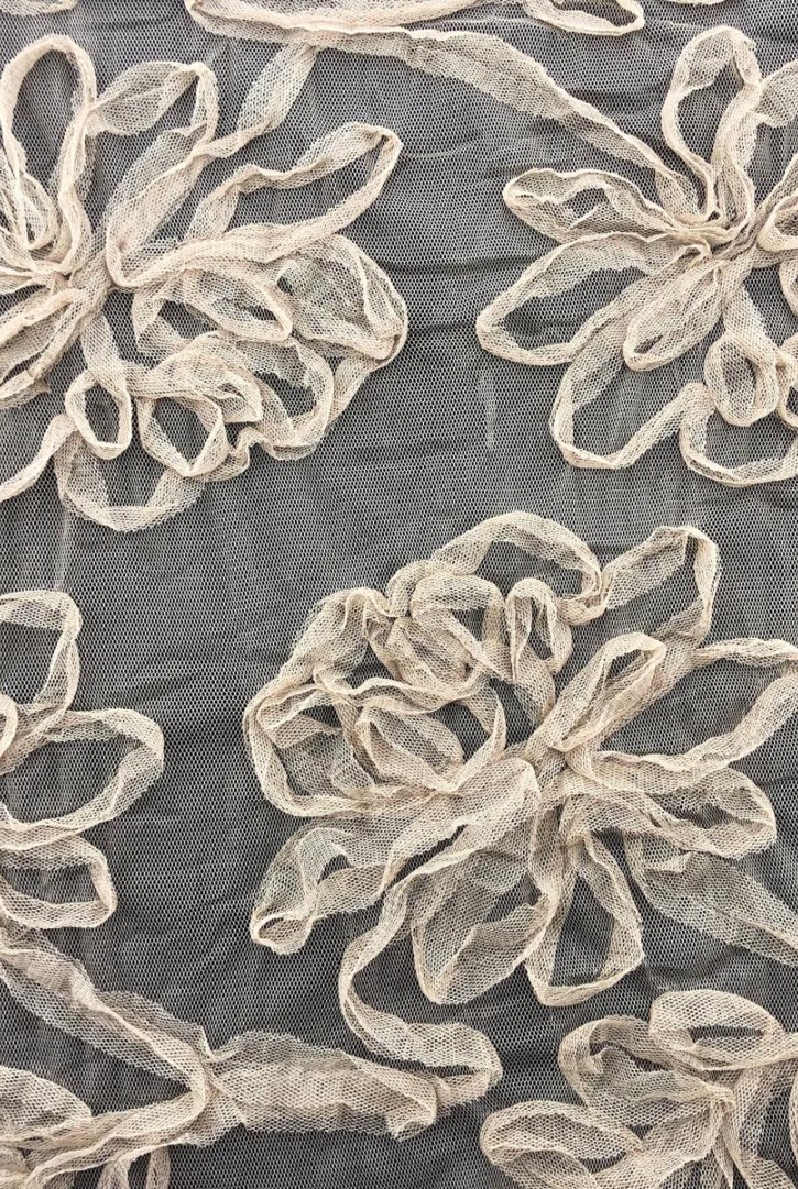 Bej Süzeneli Tül Kumaş - Yerli Polyester, 130 cm (11204)