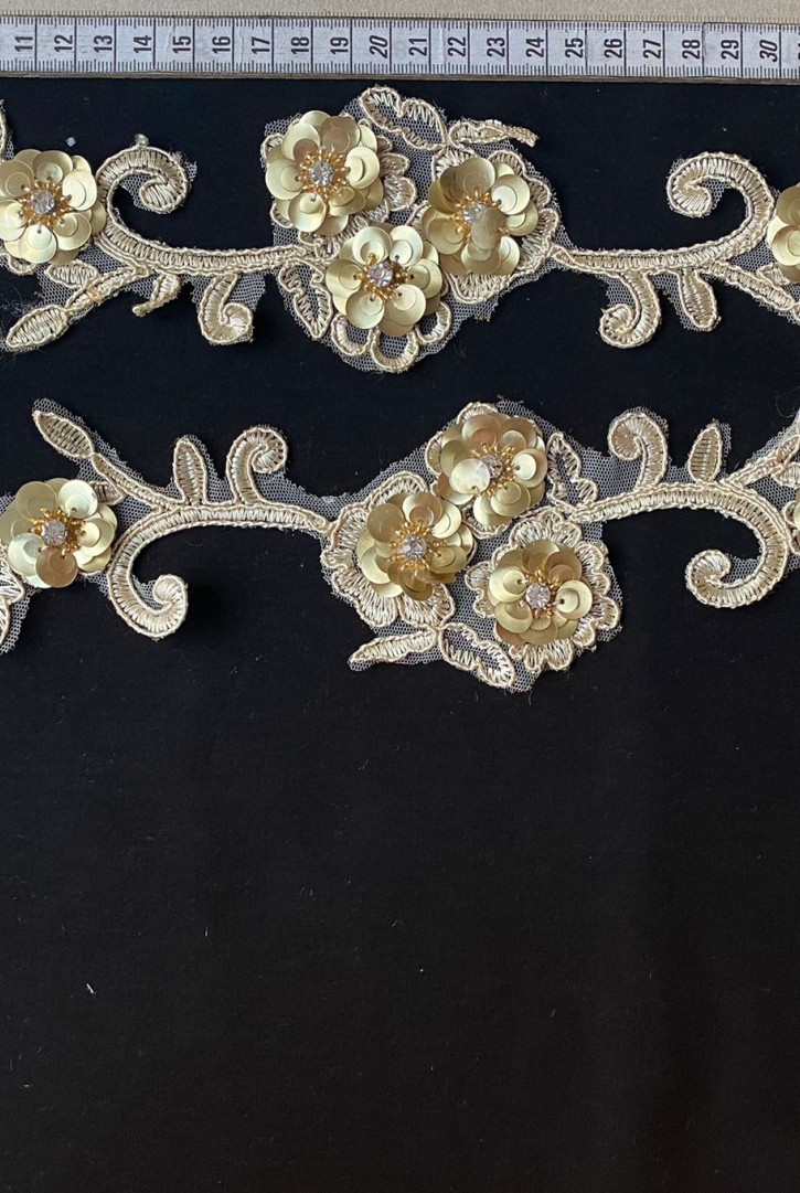 7665 BRODE/YERLİ/APLİK/POLYESTER/5 ÇİÇEKLİ/GOLD/42 CM