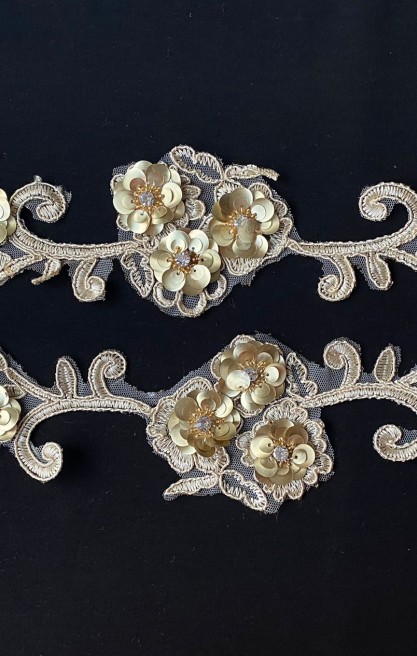 7665 BRODE/YERLİ/APLİK/POLYESTER/5 ÇİÇEKLİ/GOLD/42 CM