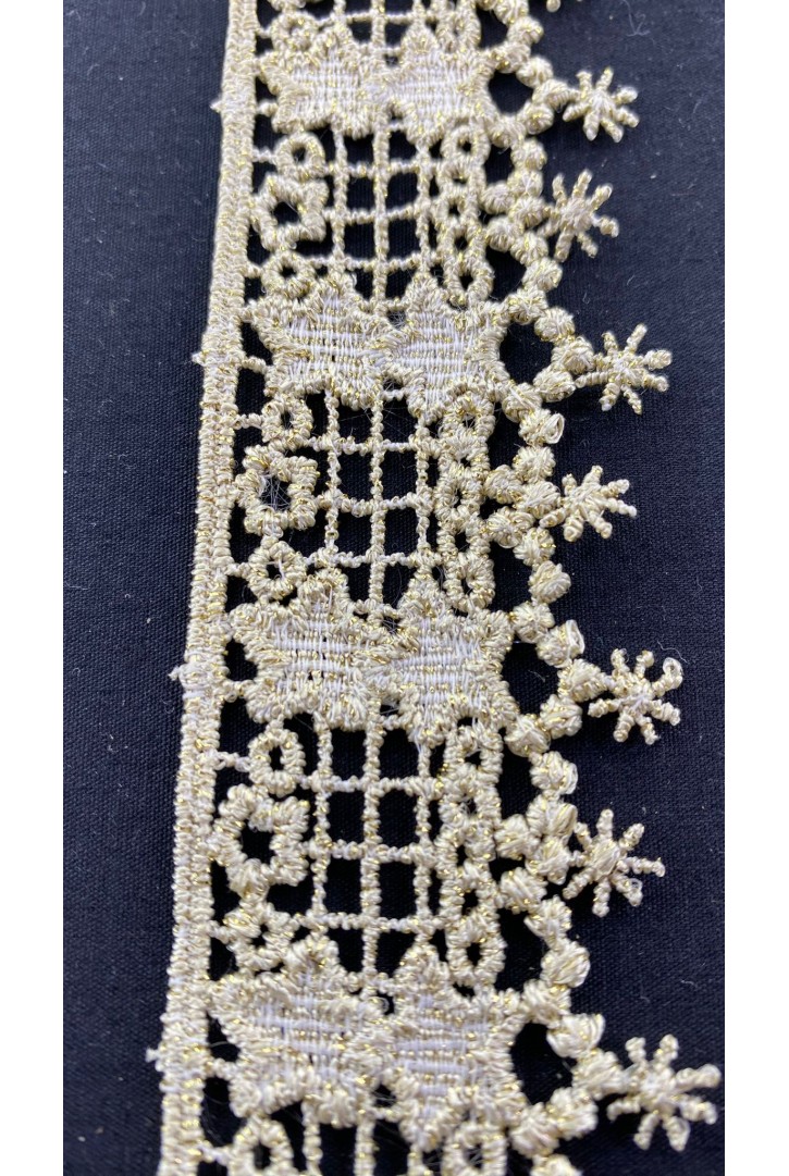 Gold Lurex Güpür Brode Bant, 3,5 cm, Yerli