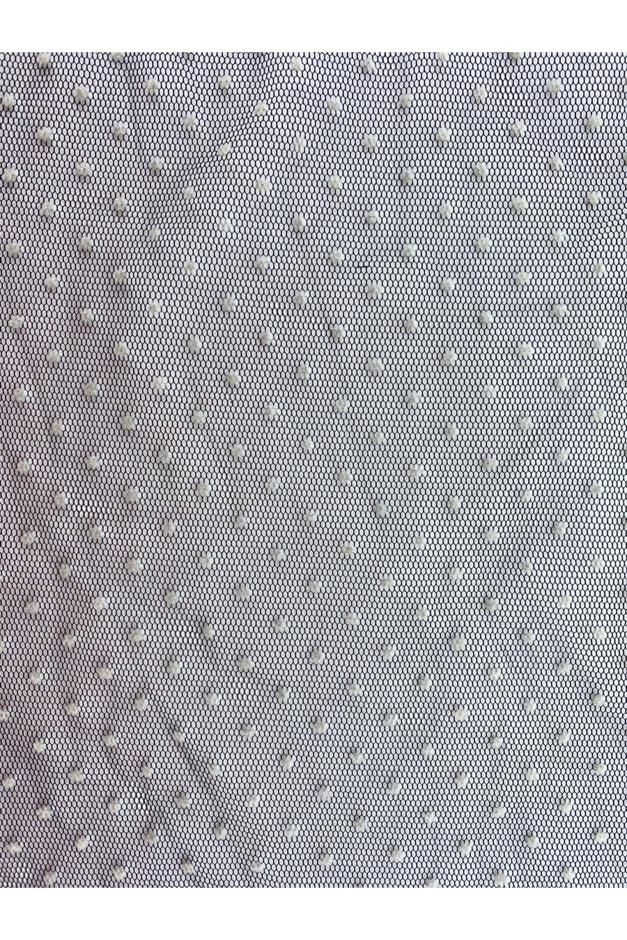 8701-METRE Tül Siyah Zemin Beyaz Puantiyeli Flok Baskılı Kumaş 150 cm